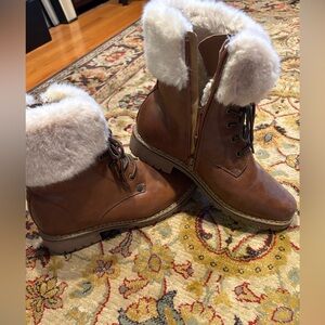 Tan Fur-Lined Women's T max Boots with retractable ice spikes